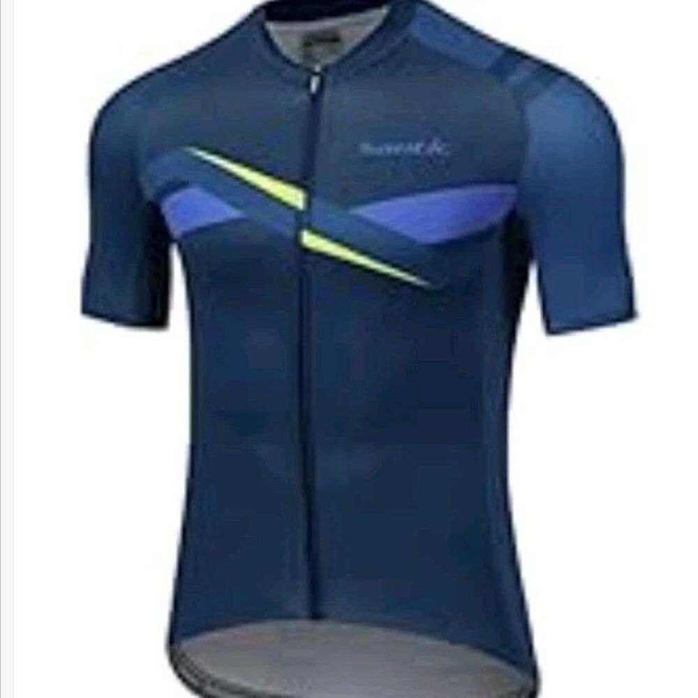 Santic Men's LG Blue Bike Shirt Pockets Cycling Zip Front